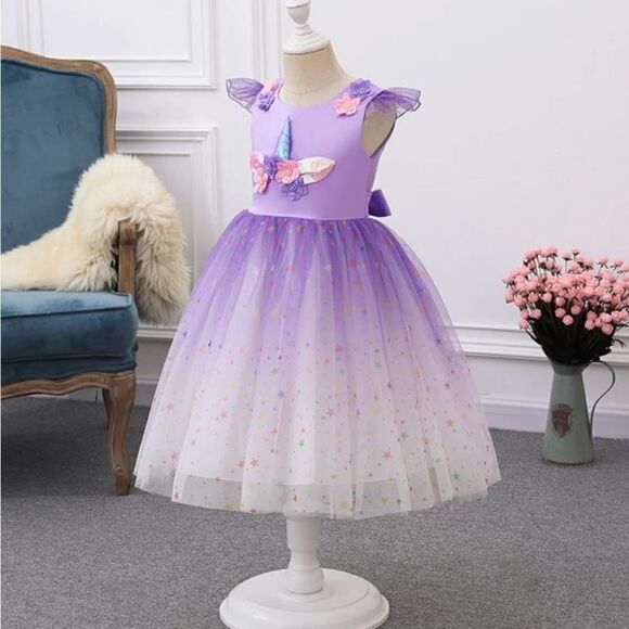 NWT Unicorn Costume Pageant Princess Party Dress with Unicorn Headband and Wings - Picture 3 of 3